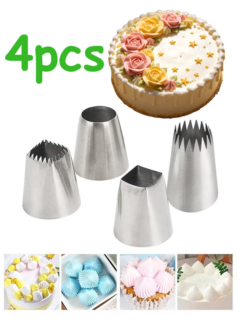 4Pcs Extra Large Piping Tips Set, Stainless Steel Square Round Frosting Tips, Cake Decorating Tips for Cupcakes Pastry Fondant Cakes Decorating - Image 1