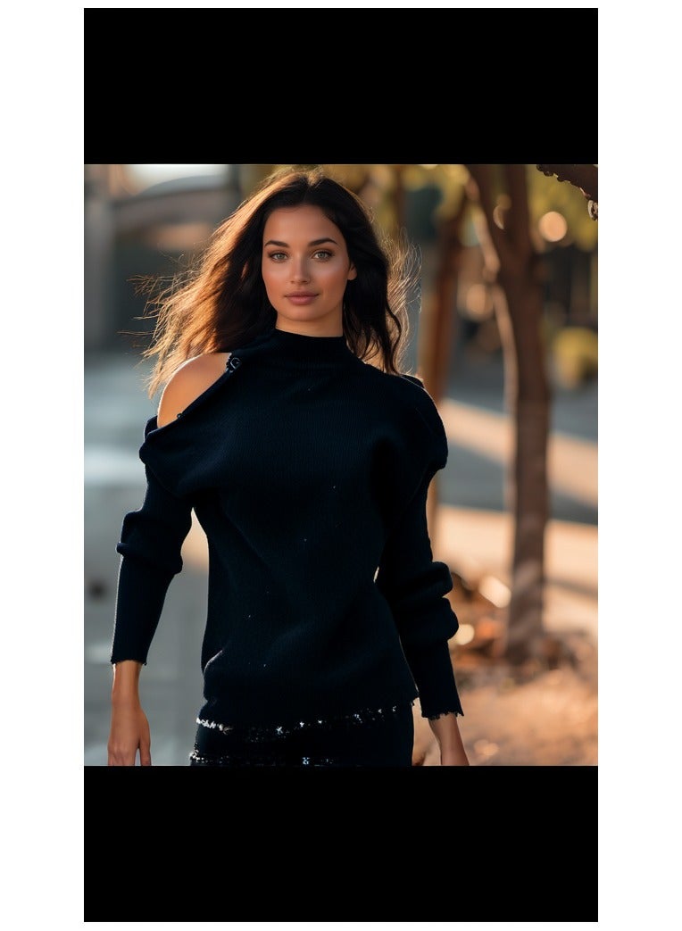GUESS Guess Women Long Sleeve With High Neck Black Pullover  - Image 1