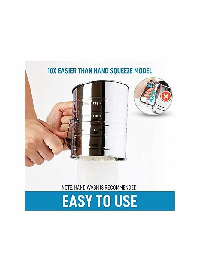 KASTWAVE Stainless Steel 3 Cup Flour Sifter, Fine Mesh Rotary Hand Crank Flour Sifter - Image 3