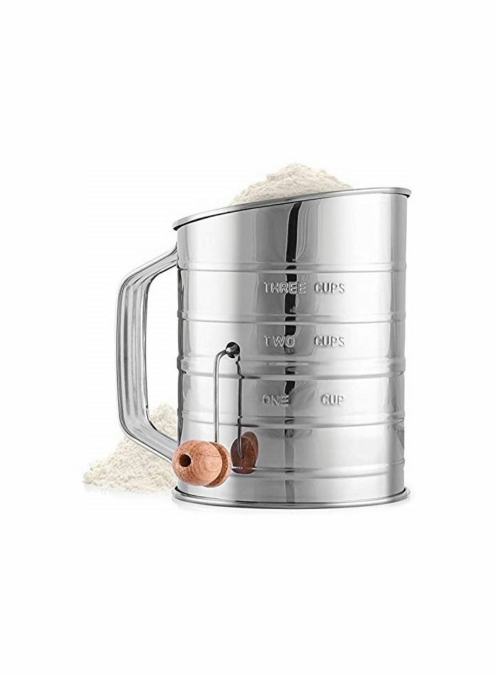 KASTWAVE Stainless Steel 3 Cup Flour Sifter, Fine Mesh Rotary Hand Crank Flour Sifter - Image 1
