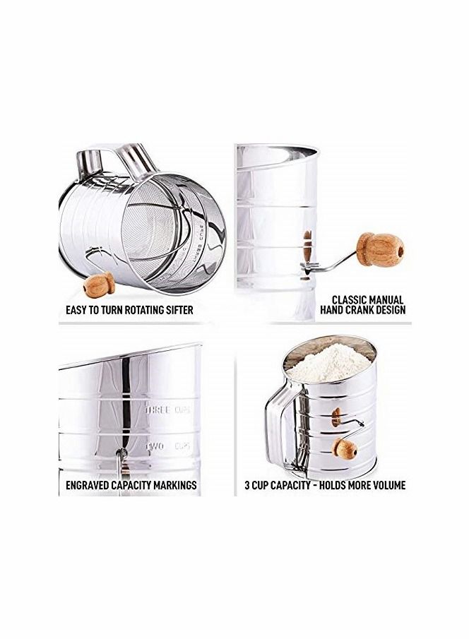 KASTWAVE Stainless Steel 3 Cup Flour Sifter, Fine Mesh Rotary Hand Crank Flour Sifter - Image 4