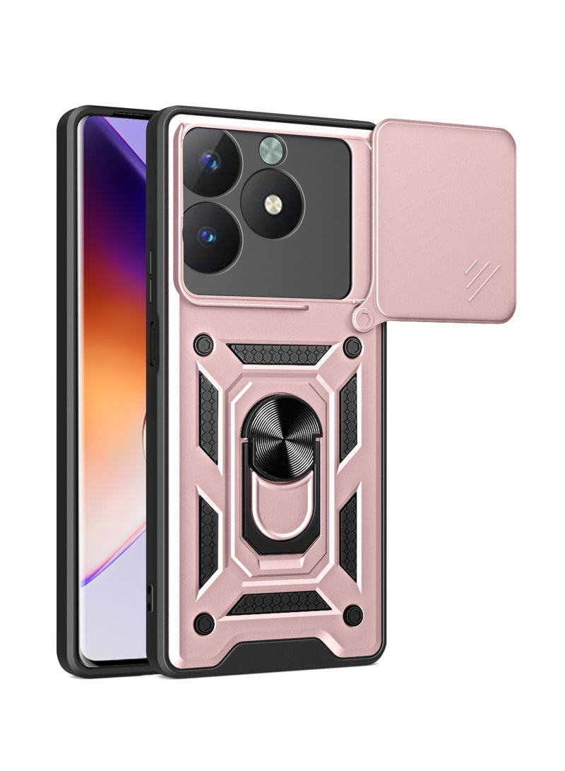 Shunjia Sliding Window Case, Shockproof Rugged Armor with Sliding Camera Cover & 360° Ring Kickstand, Compatible with Realme C61 / Realme C63 / Realme Note 60x (Rose Gold) - Image 1