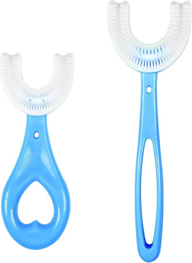 OCER 2 Pack U-Shaped Manual Toothbrush Kids, Food Grade Soft Silicone Brush Head, 360? Oral Teeth Cleaning Design Toddlers And Children For Kids 2-12 Years Old (Pink) (Blue) - Image 1