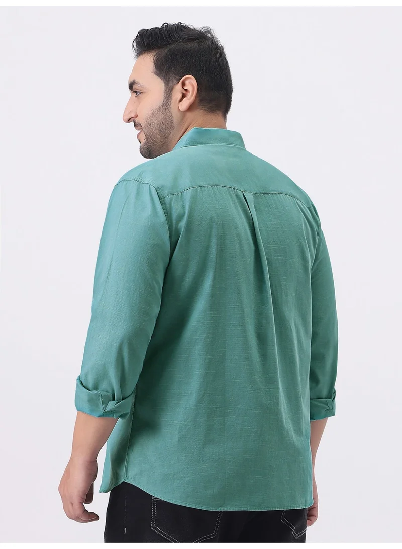 Urbano Fashion  Urbano Plus Men's Light Teal Cotton Full Sleeve Regular Fit Casual Solid Slub Shirt with Spread Collar  | Best Price UAE