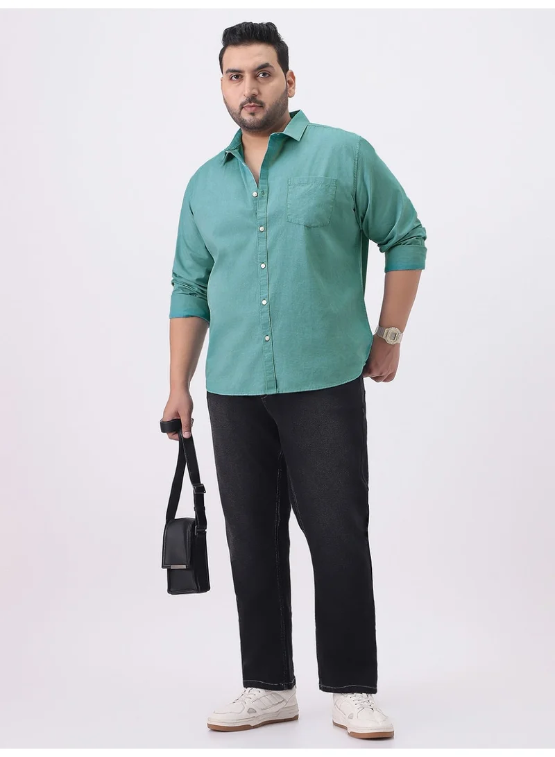 Urbano Fashion  Urbano Plus Men's Light Teal Cotton Full Sleeve Regular Fit Casual Solid Slub Shirt with Spread Collar  | Best Price UAE
