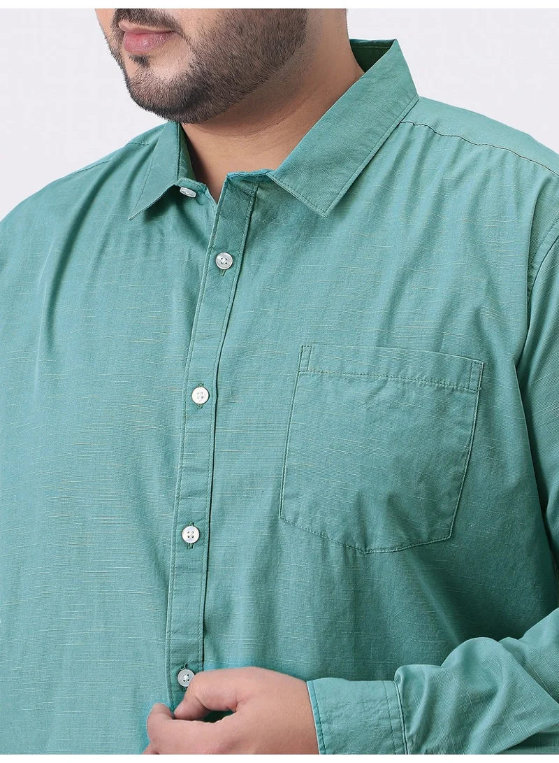 Urbano Fashion  Urbano Plus Men's Light Teal Cotton Full Sleeve Regular Fit Casual Solid Slub Shirt with Spread Collar  | Best Price UAE