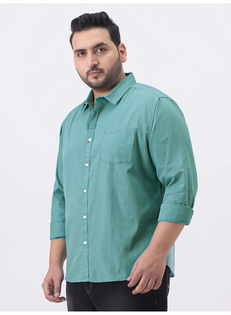 Urbano Plus Men's Light Teal Cotton Full Sleeve Regular Fit Casual Solid Slub Shirt with Spread Collar