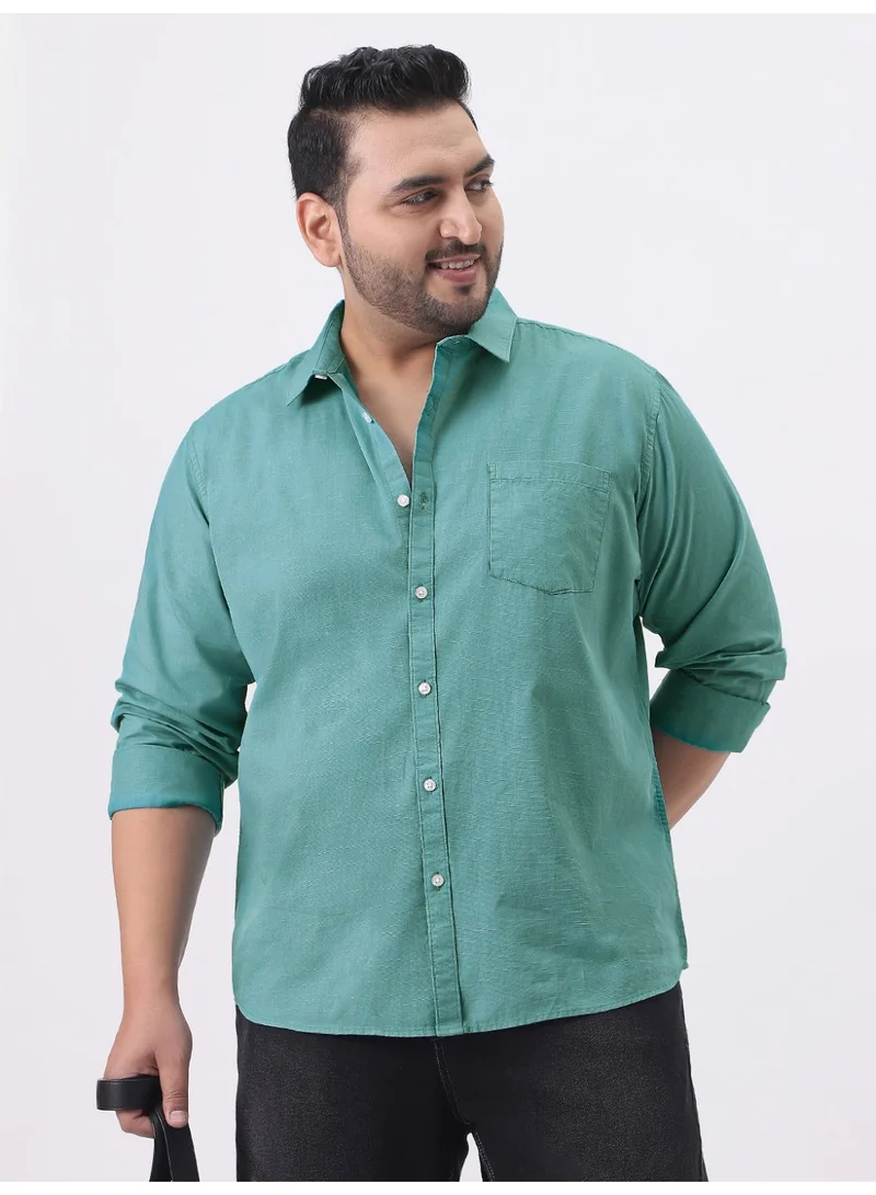 Urbano Fashion  Urbano Plus Men's Light Teal Cotton Full Sleeve Regular Fit Casual Solid Slub Shirt with Spread Collar  | Best Price UAE