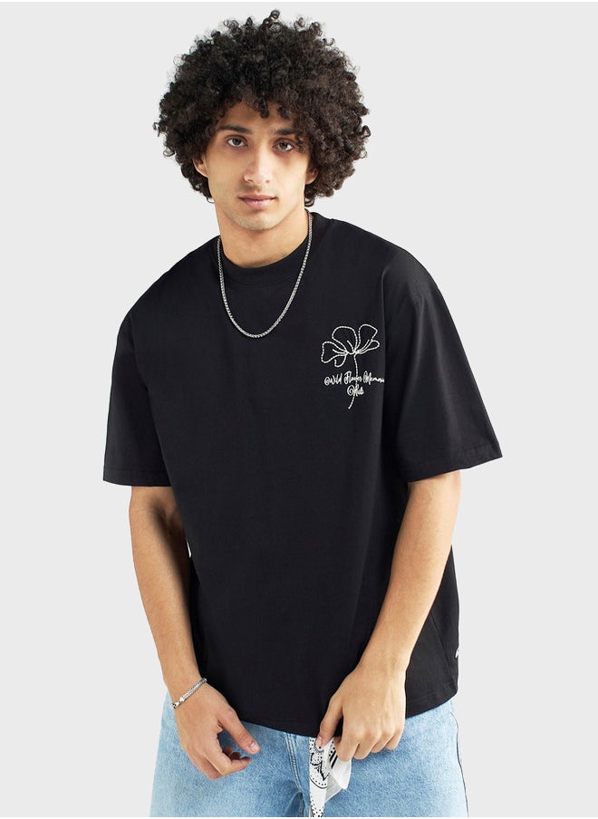 FAV Embroidered Crew Neck T-Shirt With Short Sleeves  - Image 1
