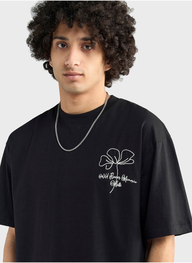 FAV Embroidered Crew Neck T-Shirt With Short Sleeves  - Image 3