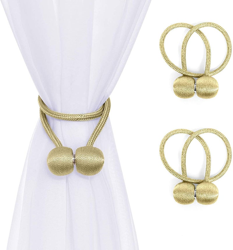 Home-Cloud Home Cloud Magnetic Curtain Tiebacks Curtain Drape Holdbacks Clips Rope Holder Buckles for Home Bedroom Office (1 Pair 2pcs, Gold) - Image 1