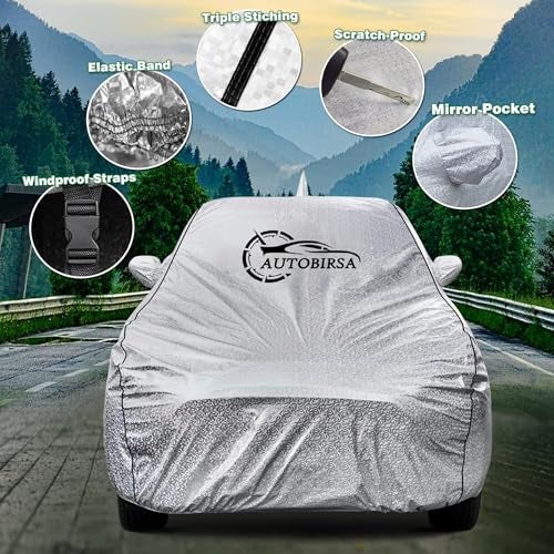 AUTOBIRSA Waterproof Car Body Cover for Hyundai I20 with Mirror and Antenna Pocket and Soft Cotton Lining (4 Side Elastic Triple Stitched & Metallic Silver with Black Piping Style) - Image 5