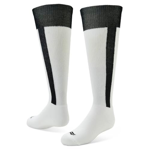 Sof Sole Baseball/Softball Over-the-Calf Team Athletic Performance Socks (2 Pair), Small, White Black Stirrup - Image 1
