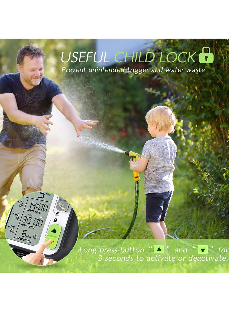 SYOSI Sprinkler Timer, Programmable Garden Hose Timer with 3 Separate Watering Programs and Rain Auto Sensor Function, Waterproof Hose Timer with Child Lock/Rain Barrel/3.5' HD Screen - Image 5
