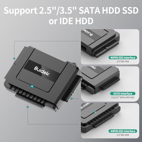 SUIDEK USB 3.0 to IDE & SATA Adapter, External Hard Drive Converter Kit for 2.5"/3.5" HDD/SSD, IDE to USB C, Includes 12V/2A Power Adapter, Plug & Play for Windows/Mac/Linux - Image 2