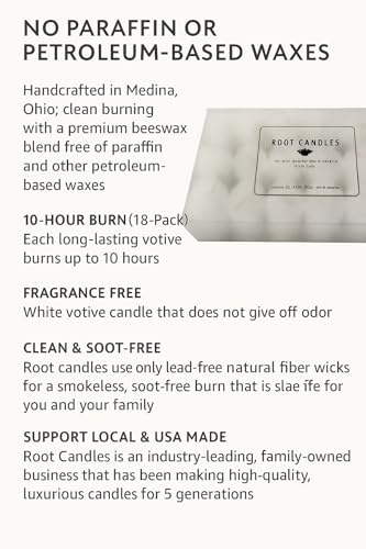 Root Candles Fragrance Free Votive Candles Premium 10-Hour Votives Handcrafted Beeswax Blend Candle, 18-Count, Unscented - Image 2