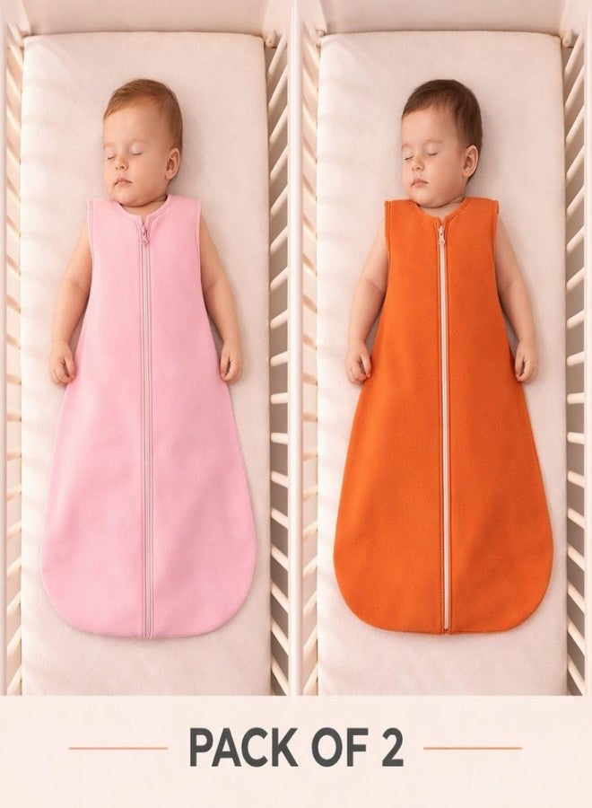 ZIKKU Baby Sleeping Sack Bag Pack of 2 – 100% Cotton, Lightweight Breathable Wearable Blanket with Double Zipper for Newborns & Infants (Pink | Orange) - Image 1