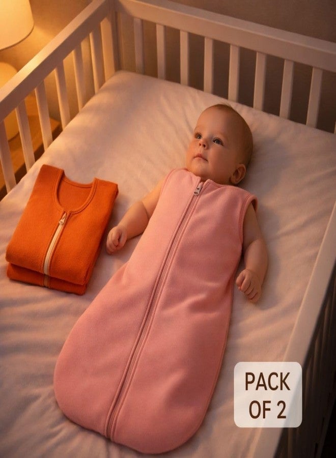 ZIKKU Baby Sleeping Sack Bag Pack of 2 – 100% Cotton, Lightweight Breathable Wearable Blanket with Double Zipper for Newborns & Infants (Pink | Orange) - Image 3