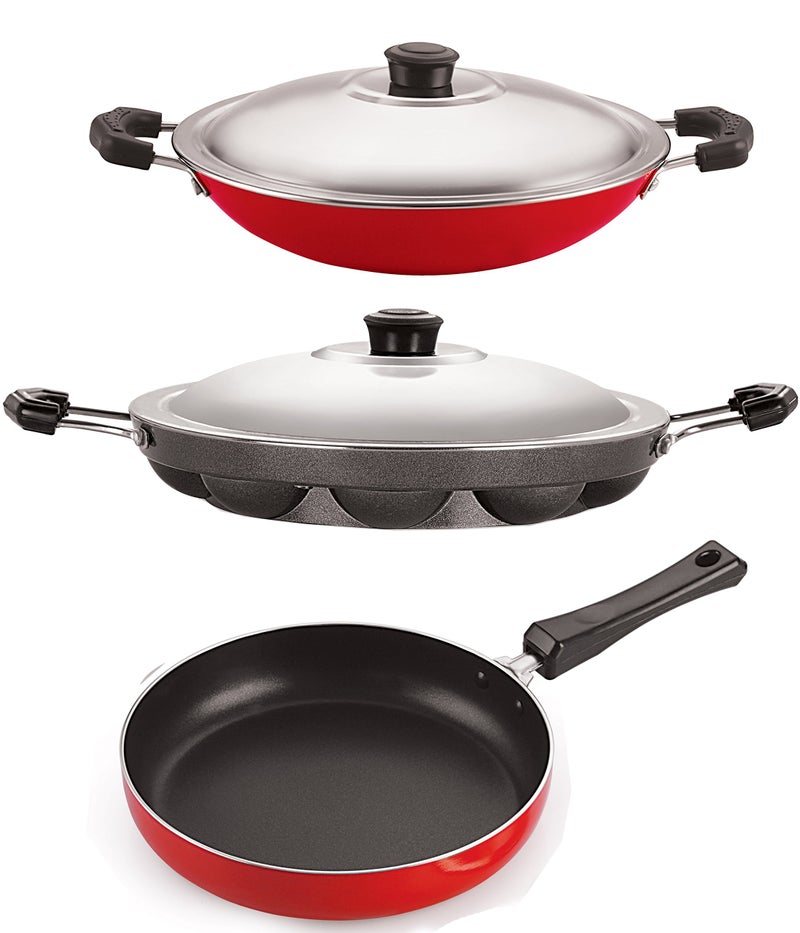 Nirlon Non-Stick Durable Aluminium Base Chetty Pan Appampatram and Fry Pan Combo Kitchen Item Gift Set - Image 1