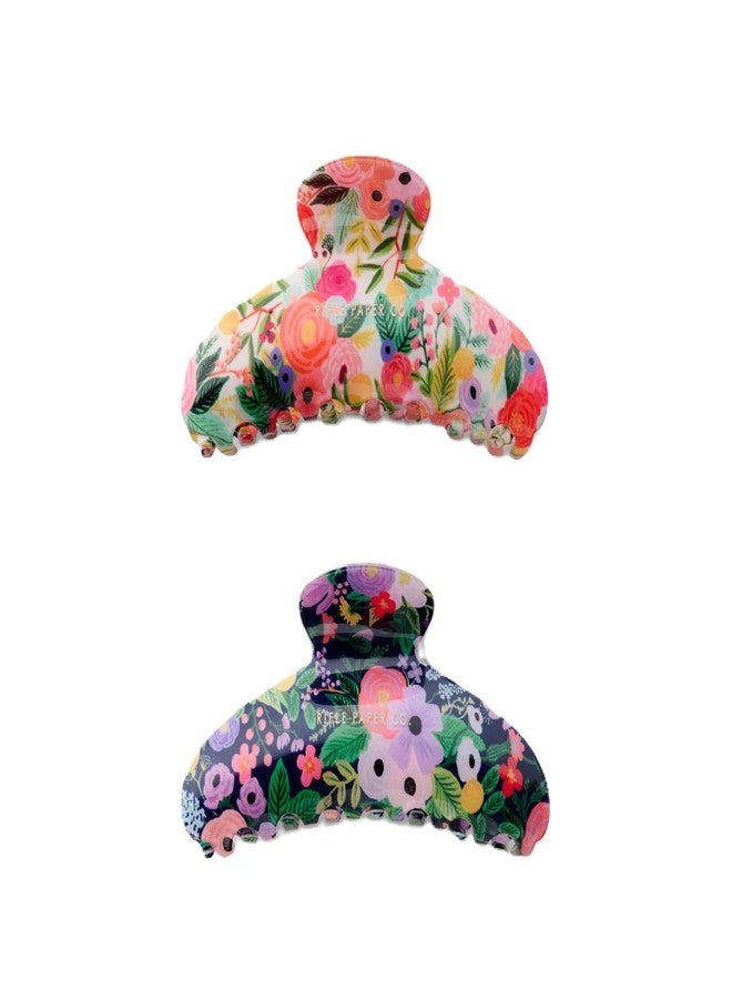 RIFLE PAPER CO. Large Claw Clip Set |Styling Hair Accessory for Women, Cute Fashion Set for Girls | Flat Clamp for Locks (Bright Floral Pattern), Garden Party (Pack of 2) - Image 1