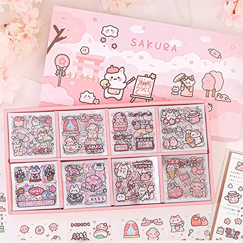Doraking Kawaii Cute Animal Stickers for Journaling Scrapbooking Vinyl Transparent Flower Stickers for Water Bottle Laptop 200 Sheets Aesthetic Sticker Boxed Gifts for Teens Adults - Image 1