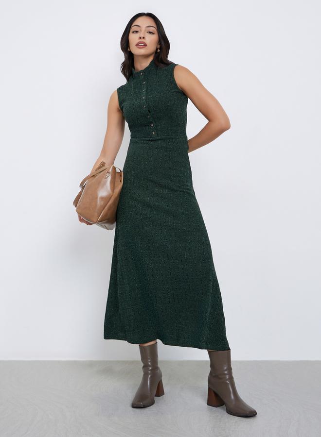 Styli Sleeveless Maxi Dress with Button Placket - Image 2