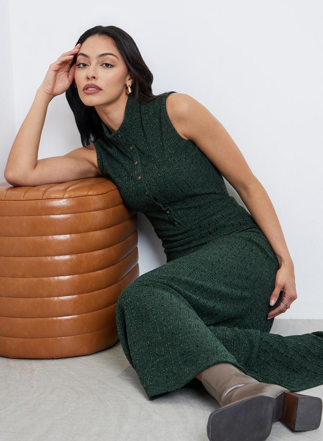 Styli Sleeveless Maxi Dress with Button Placket - Image 1