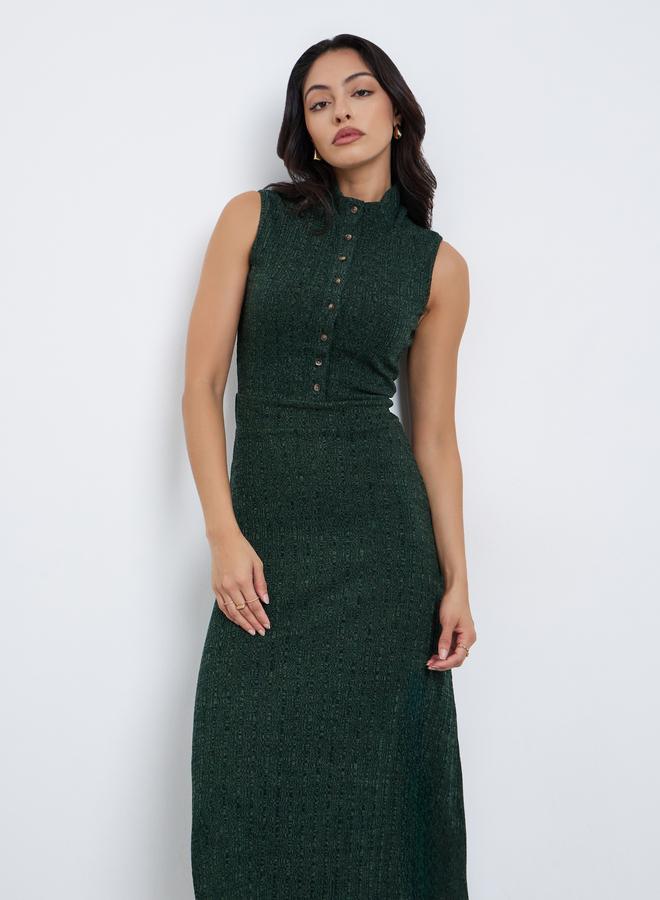 Styli Sleeveless Maxi Dress with Button Placket - Image 3