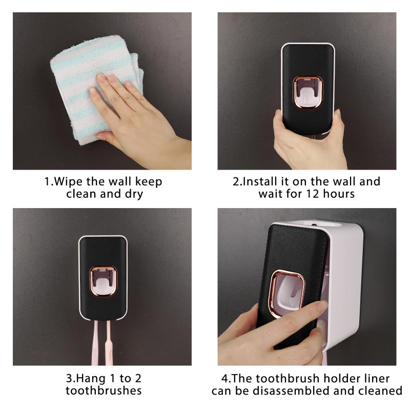 LUEXBOX 2 Slot Toothbrush Holder and Toothpaste Dispenser Wall Mounted, Automatic Toothpaste Squeezer, 2 in 1 Tooth Brush Toothpaste Organizer for Shower (Black 2Pack) - Image 5
