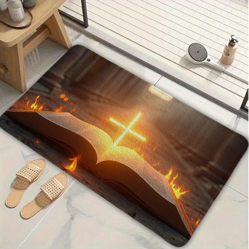 1pc Bathroom Anti Slip Mat 15.7In X 31.5In Soft Flannel Kitchen Floor Mat Comfortable Easy Clean For Living Room Dining Room Entrance Carpet - Image 1
