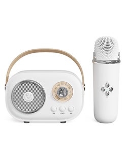 Mini Karaoke Machine with Wireless Microphone Set Portable Bluetooth Karaoke Speaker Retro Handheld Style Bluetooth Speaker for Kids and Adults for Family Party Singing Party Birthday White