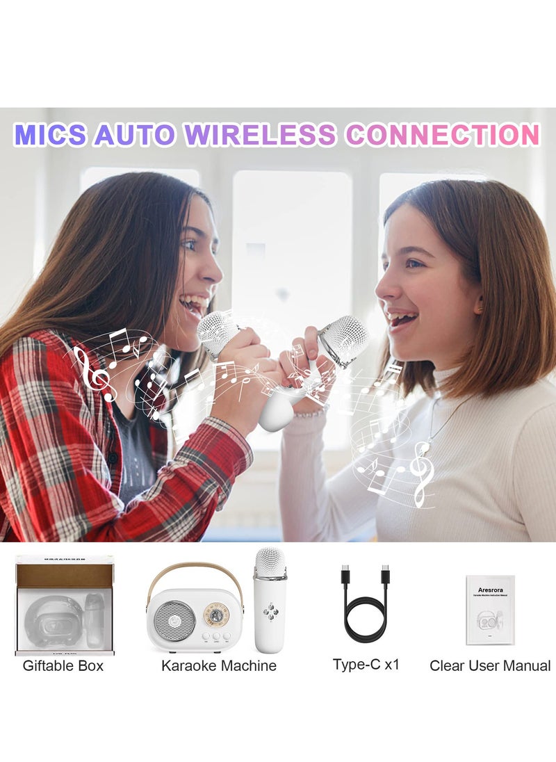 SYOSI - Mini Karaoke Machine with Wireless Microphone Set Portable Bluetooth Karaoke Speaker Retro Handheld Style Bluetooth Speaker for Kids and Adults for Family Party Singing Party Birthday White - Image 1