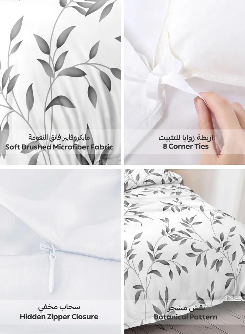 دوناتيلا طقم غطاء لحاف 4 قطع طقم سرير مطبوع مقاس مزدوج يناسب (100 * 200 سم) مع ملاءة جاهزة وسادة شام وأكياس وسائد (بدون حشو) ، رمادي لافندر