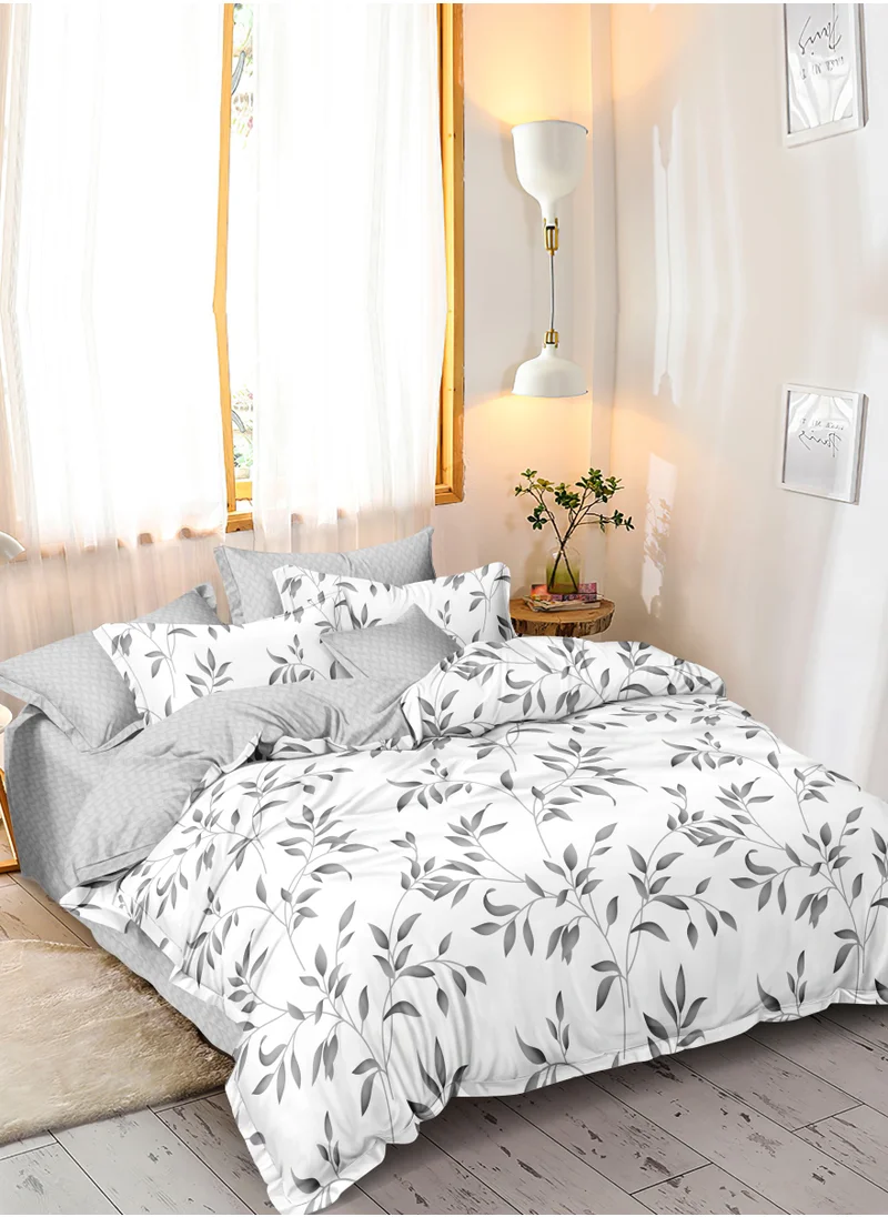 Donetella Printed Duvet Set, Queen Size 200x230 cm - 6-Pcs Bed Set, Microfiber Fabric - 1 Duvet Cover, 1 Fitted Sheet, 2 Pillow Shams, 2 Pillowcases (Filler Not Included)