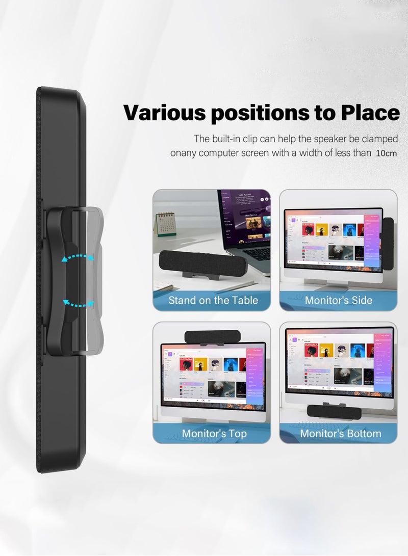 Computer Speakers for Desktop Pc, Monitor Speakers for Laptop,Pc Speakers with Loud Sound,Volume Control Easily Clamps to Monitors(USB-C to USB Adapter Included) (Black)  - Image 3