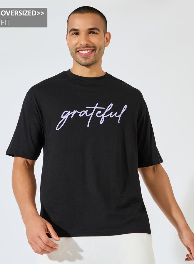 Styli Styli Oversized Grateful Text Print T-Shirt  - Image 1