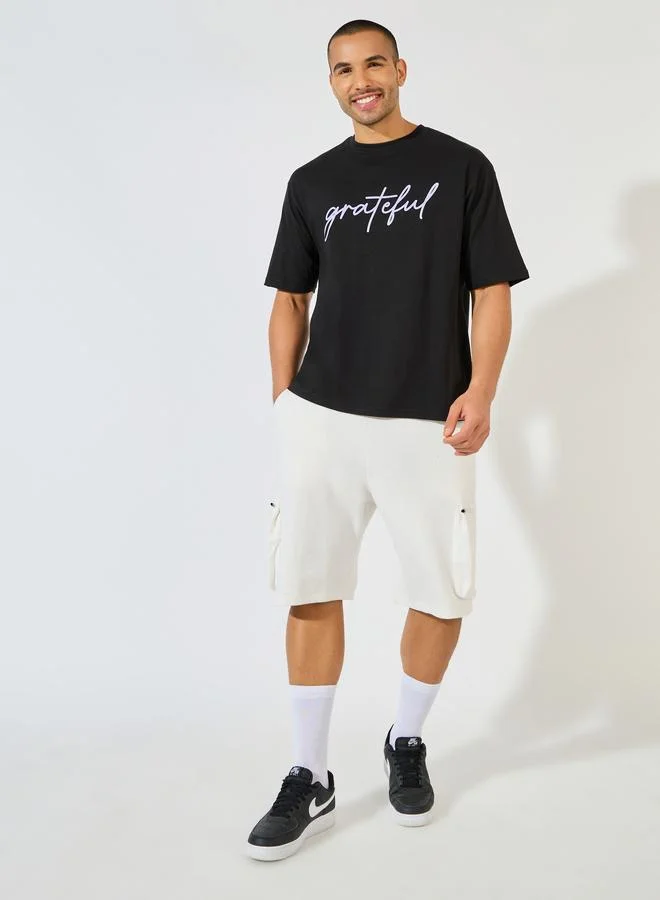 Styli Styli Oversized Grateful Text Print T-Shirt