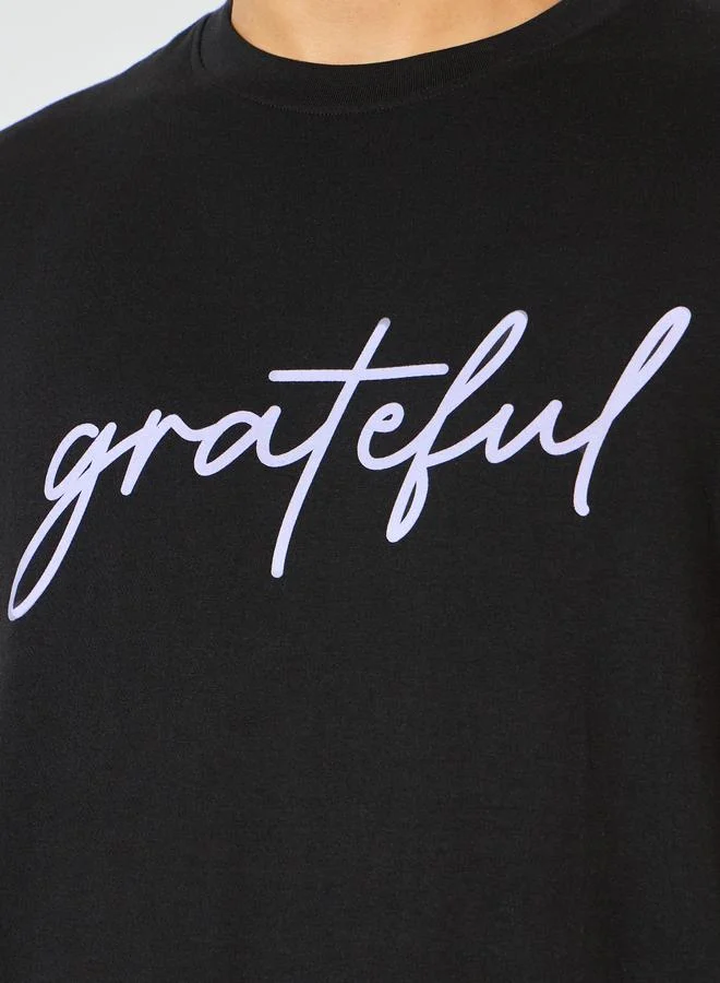 Styli Styli Oversized Grateful Text Print T-Shirt