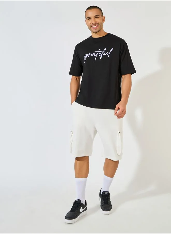 Styli Oversized Grateful Text Print T-Shirt