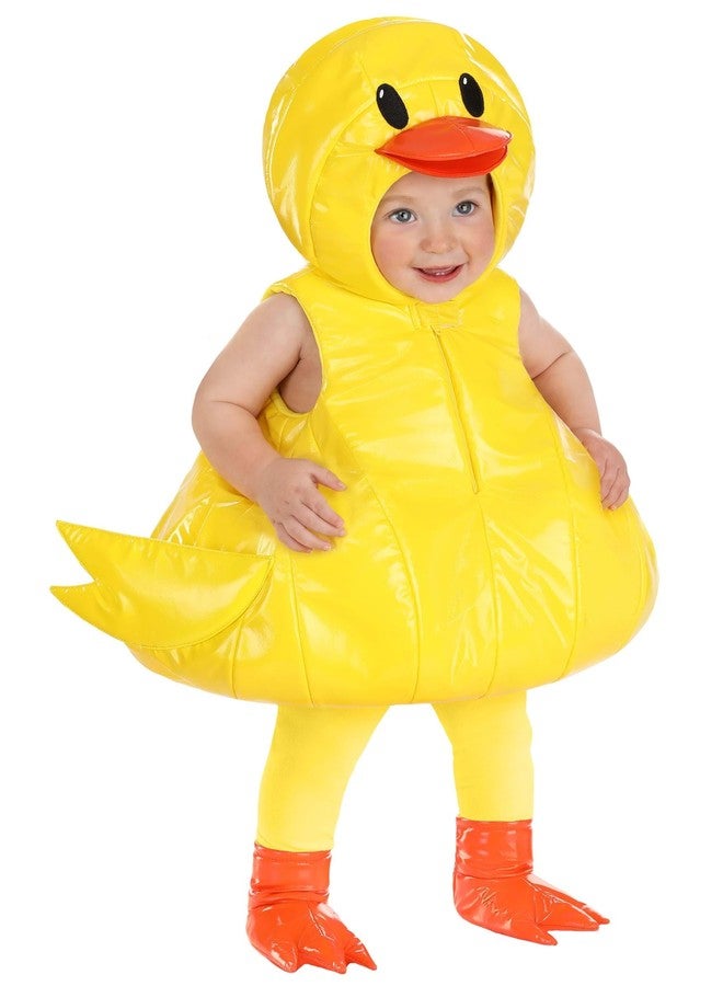 Fun Costumes Infant Rubber Duck Costume - Cute Animal Bodysuit with Attached Hood & Shoe Covers 12/18 months - Yellow - Image 1