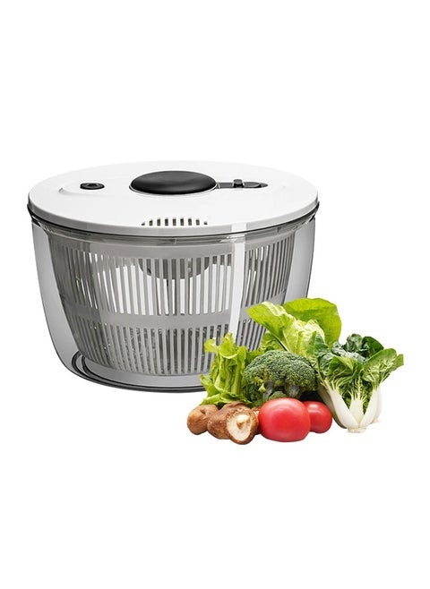 Salad Spinner With Drying Basket White, Multi-Function Manual Vegetable Spinner, Large Capacity Fruit Spinner, Dehydrates Fruits, Vegetables, Salads, Pasta, 24.5*15*24.5cm