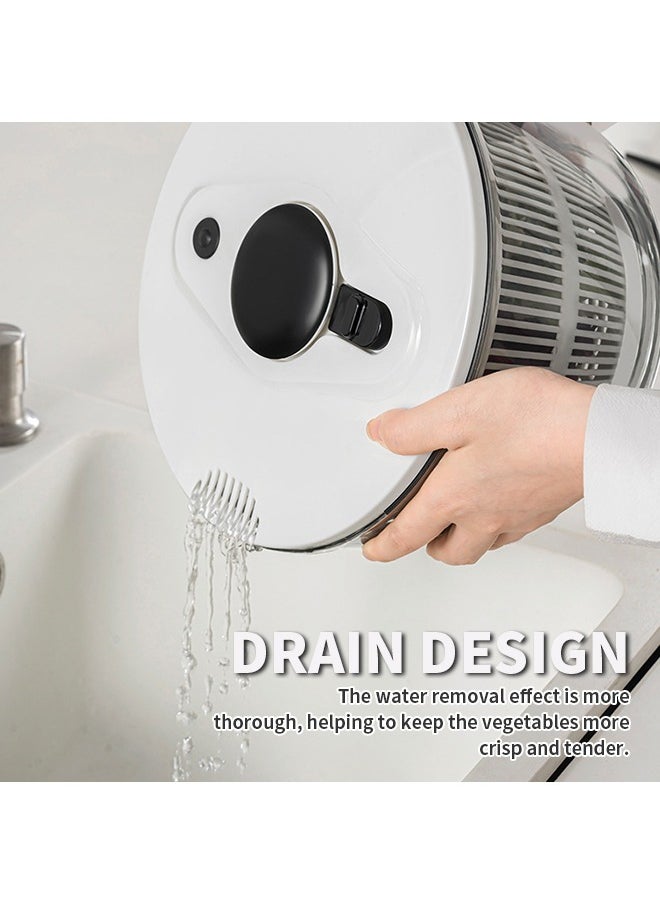 Salad Spinner With Drying Basket White, Multi-Function Manual Vegetable Spinner, Large Capacity Fruit Spinner, Dehydrates Fruits, Vegetables, Salads, Pasta, 24.5*15*24.5cm