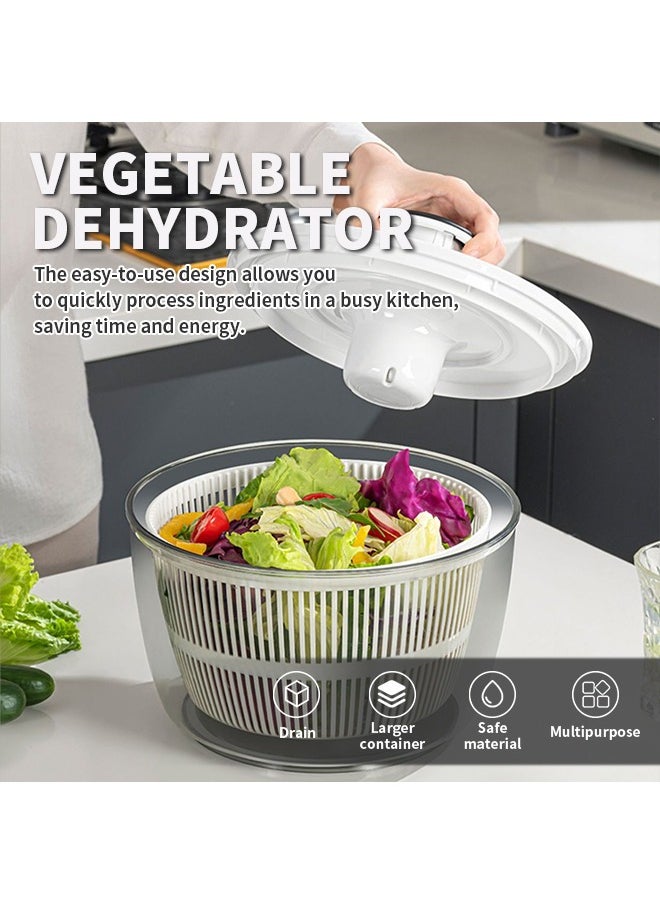 Salad Spinner With Drying Basket White, Multi-Function Manual Vegetable Spinner, Large Capacity Fruit Spinner, Dehydrates Fruits, Vegetables, Salads, Pasta, 24.5*15*24.5cm