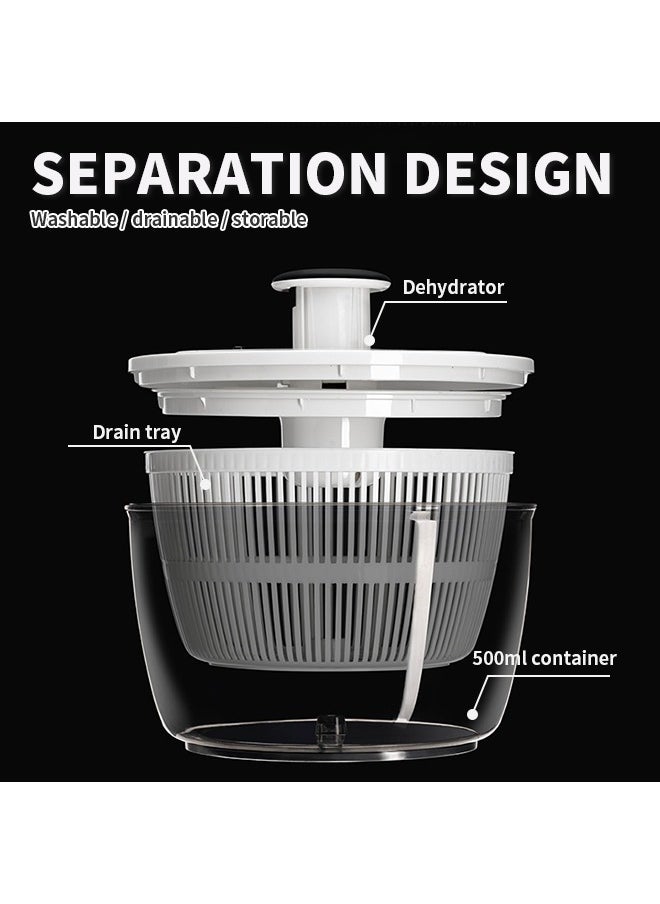 Salad Spinner With Drying Basket White, Multi-Function Manual Vegetable Spinner, Large Capacity Fruit Spinner, Dehydrates Fruits, Vegetables, Salads, Pasta, 24.5*15*24.5cm