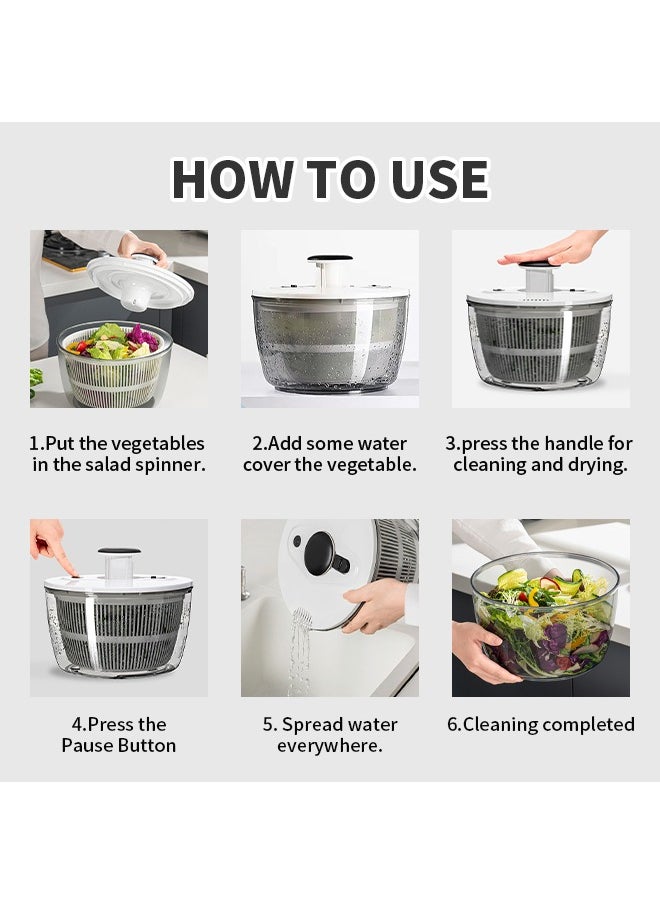 Salad Spinner With Drying Basket White, Multi-Function Manual Vegetable Spinner, Large Capacity Fruit Spinner, Dehydrates Fruits, Vegetables, Salads, Pasta, 24.5*15*24.5cm