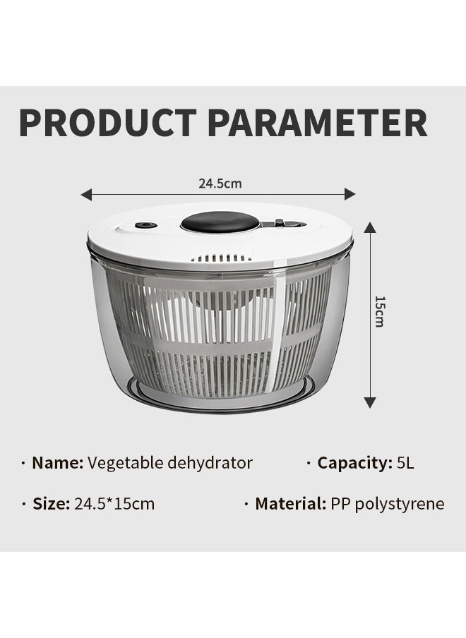 Salad Spinner With Drying Basket White, Multi-Function Manual Vegetable Spinner, Large Capacity Fruit Spinner, Dehydrates Fruits, Vegetables, Salads, Pasta, 24.5*15*24.5cm
