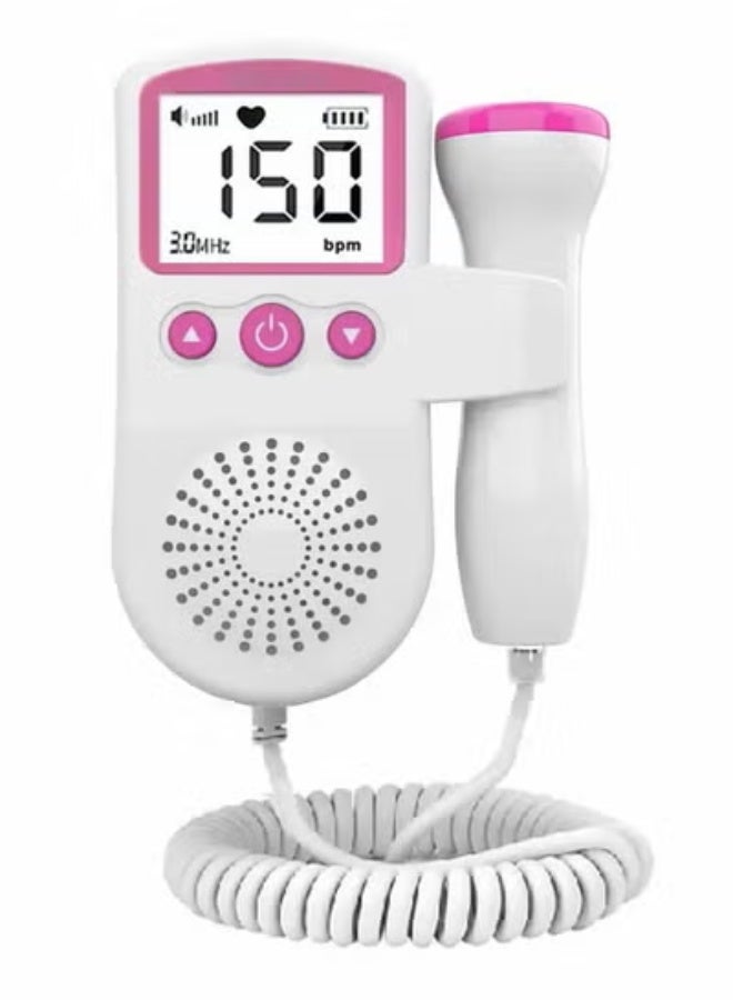 ارواق جهاز مراقبة معدل ضربات قلب الجنين دوبلر للمنزل والعيادة مع شحن USB ومكبر صوت مدمج (أبيض ووردي) - Image 1