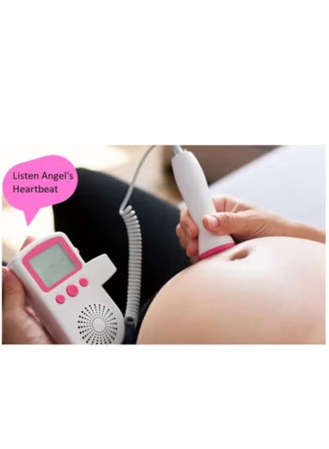 ارواق جهاز مراقبة معدل ضربات قلب الجنين دوبلر للمنزل والعيادة مع شحن USB ومكبر صوت مدمج (أبيض ووردي) - Image 4