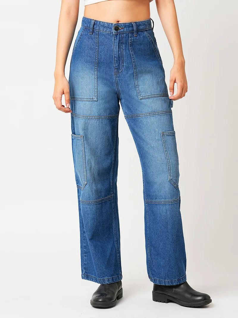 جلو باص جينز نسائي مستقيم بخصر مرتفع من جلوبس