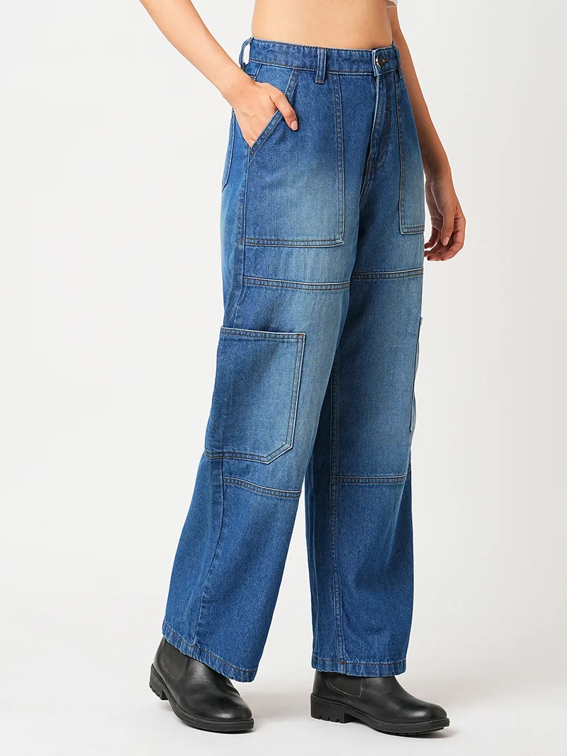 جلو باص جينز نسائي مستقيم بخصر مرتفع من جلوبس